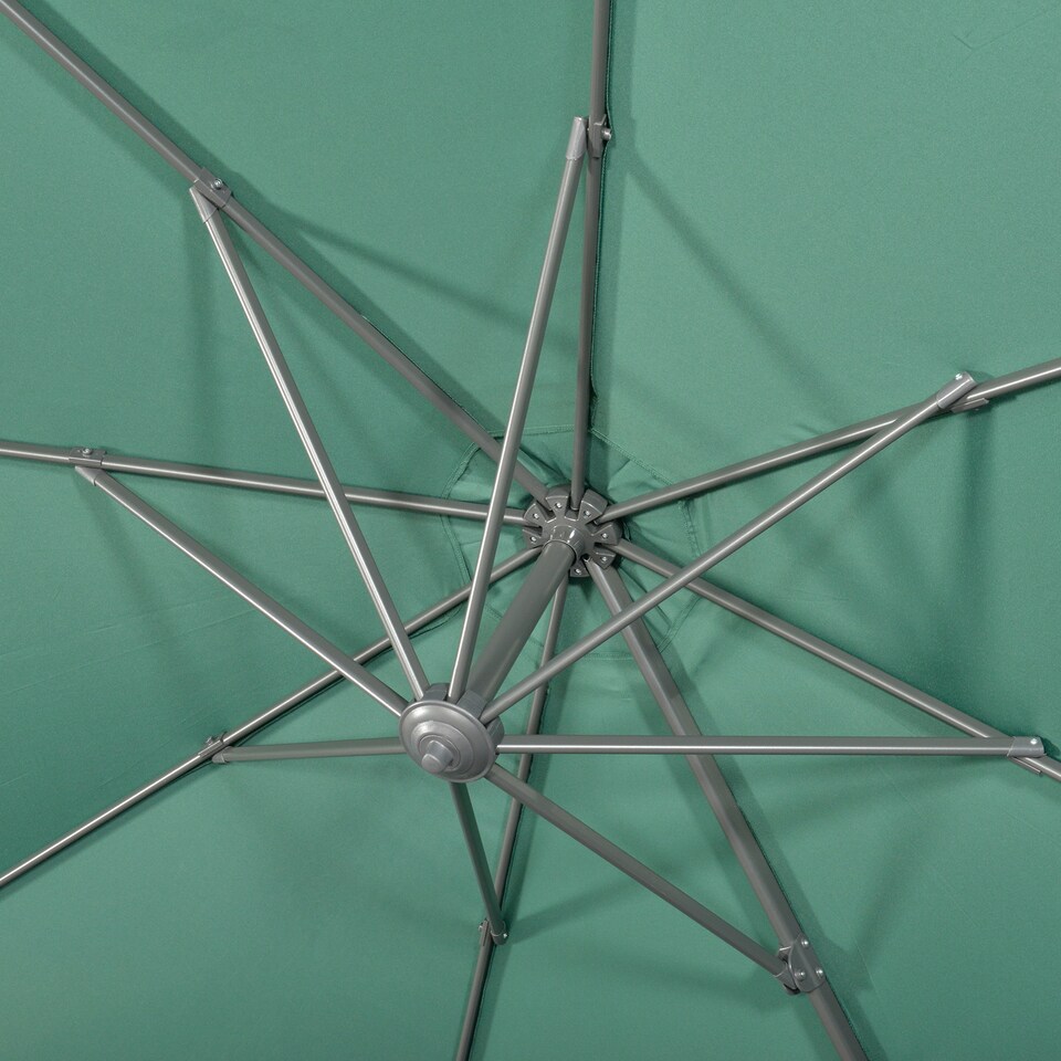 image 1 of Outsunny 3 x 3m Cantilever Parasol with Cross Base, Garden Umbrella with 360 Rotation, Crank Handle and Tilt for Outdoor, Patio, Green