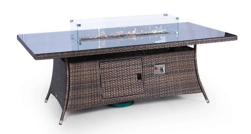 image 1 of Giardino Fire Pit 8 Seater Rectangle Rattan Dining Table Brown