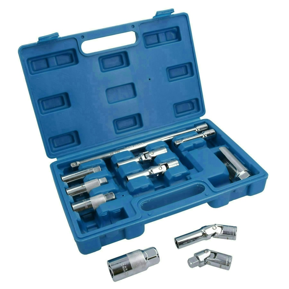 image 1 of Metric 3/8in Drive Glow Plug + Accessory Set Sensor Sockets Spark Plugs 11pc
