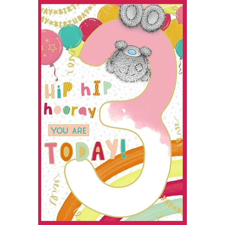 image 1 of Bear Hanging At Top Age 3 Birthday Card