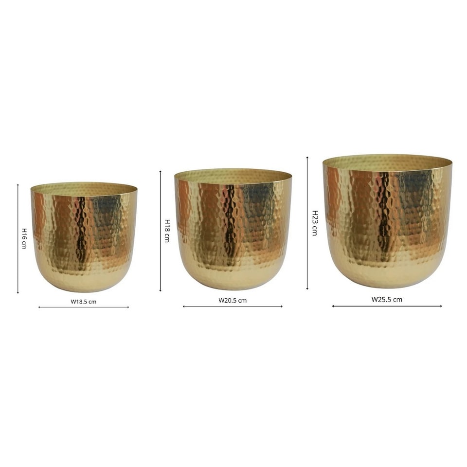 image 1 of Felix Hammered Planter (Set of 3) - Metal - Gold
