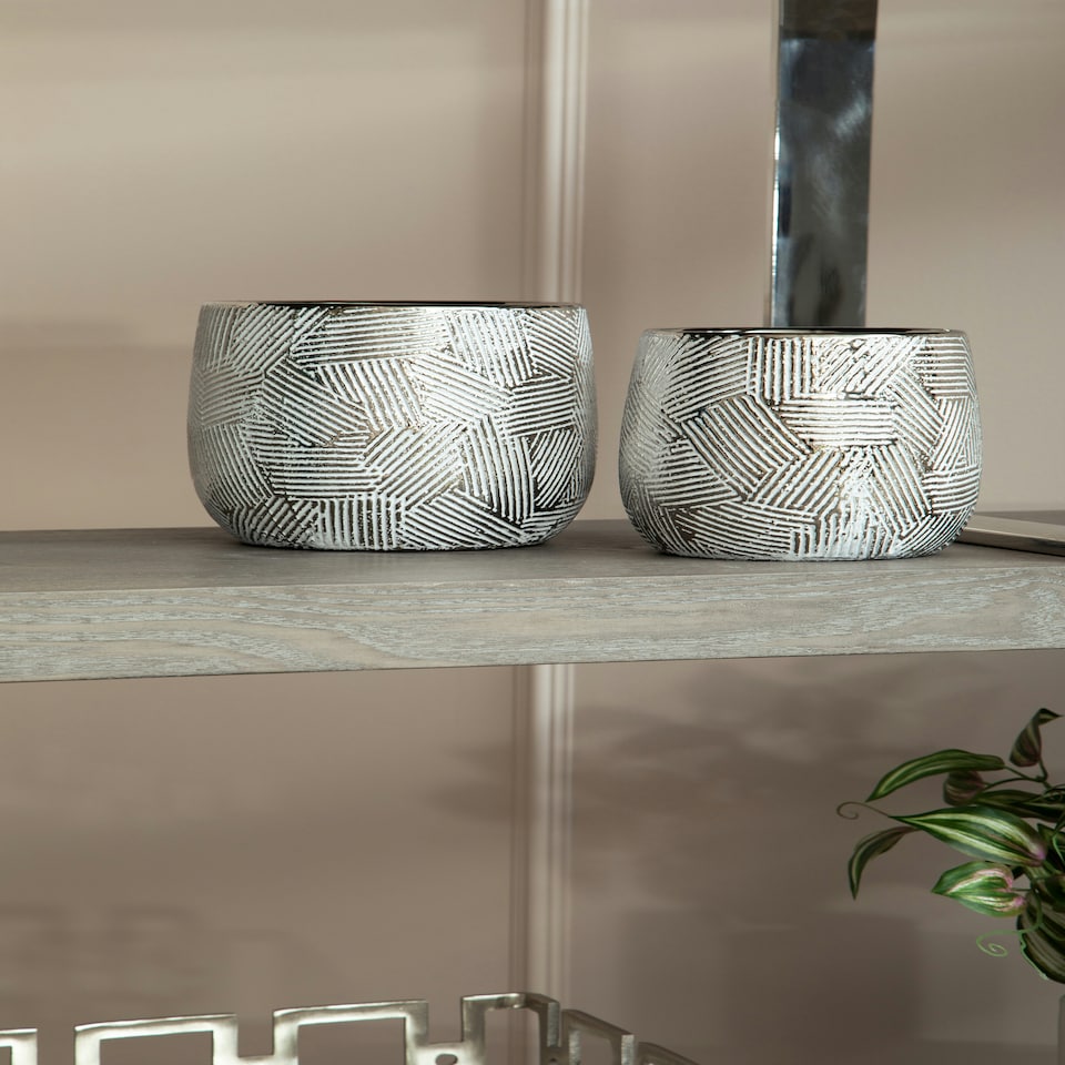 image 1 of Honna Large White Silver Ceramic Planter Silver