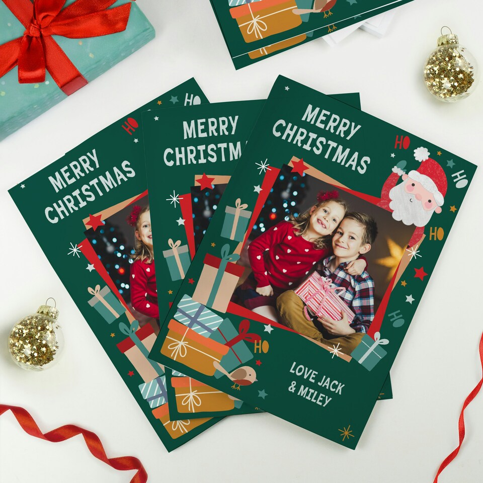 image 1 of Personalised Photo Upload Pack of 10 Santa Christmas Cards