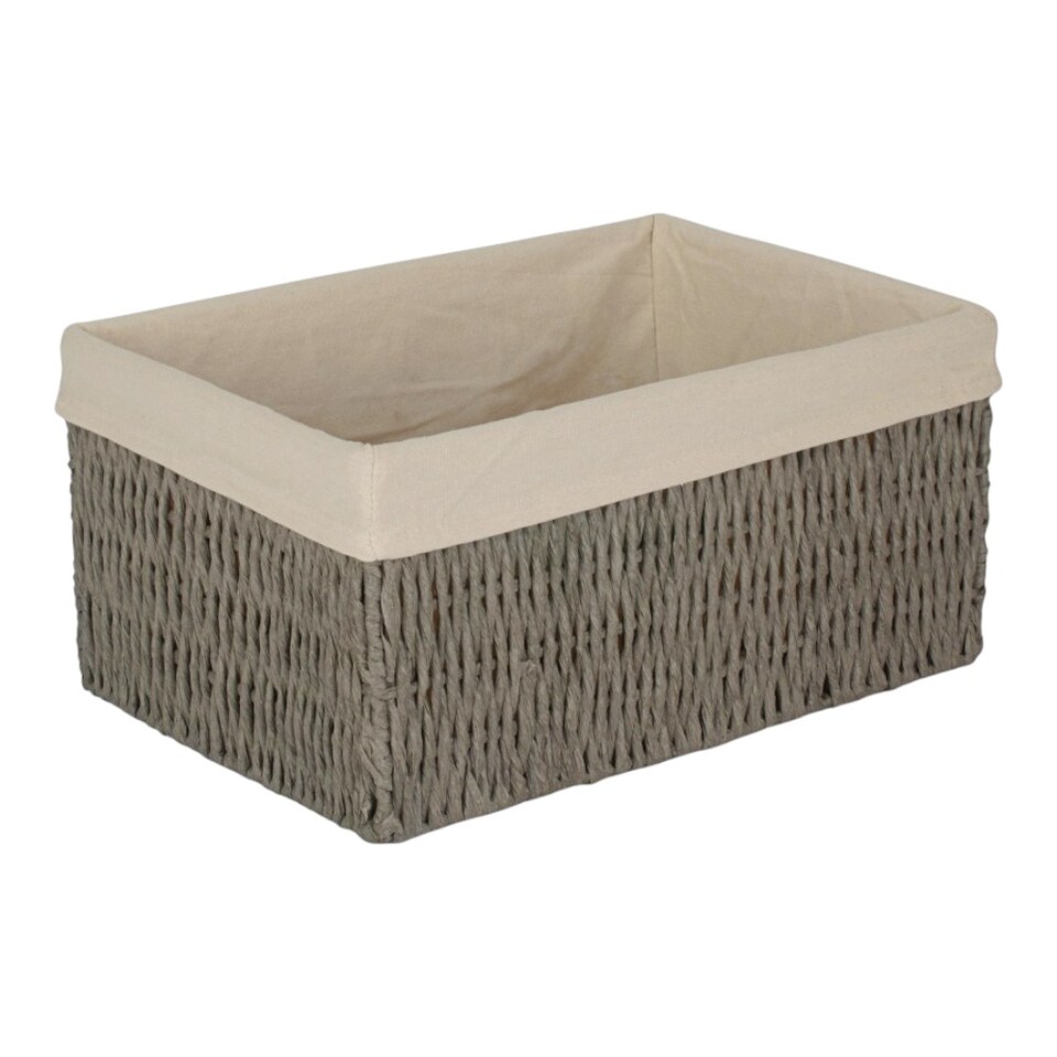 image 1 of Large Paper Rope Storage Basket with White Cotton Lining | White | White | L