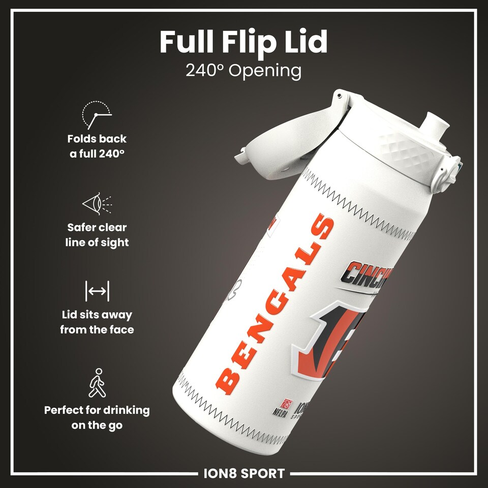 image 1 of NFL x Sports, Vacuum Insulated Steel Bottle, Series, 750ml (24oz) | White | NFL GameDay Burrow Bengals | One Size