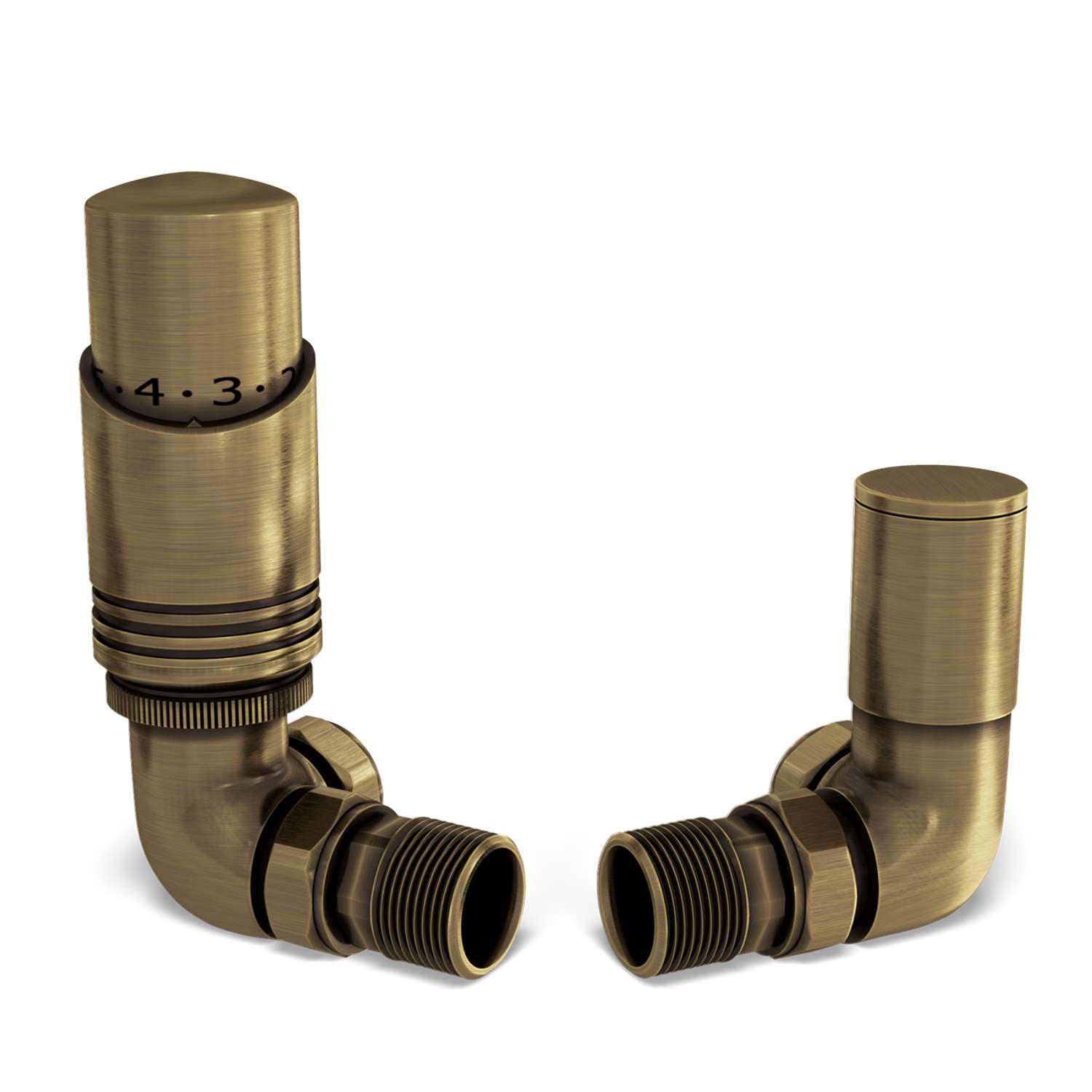 Talus Bold Thermostatic Radiator Valve & Lockshield Corner - Antique Brass - 15mm
