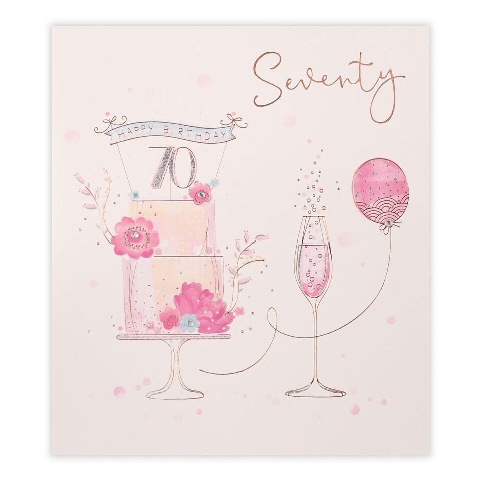image 1 of 70th Cake And Champagne Birthday Card