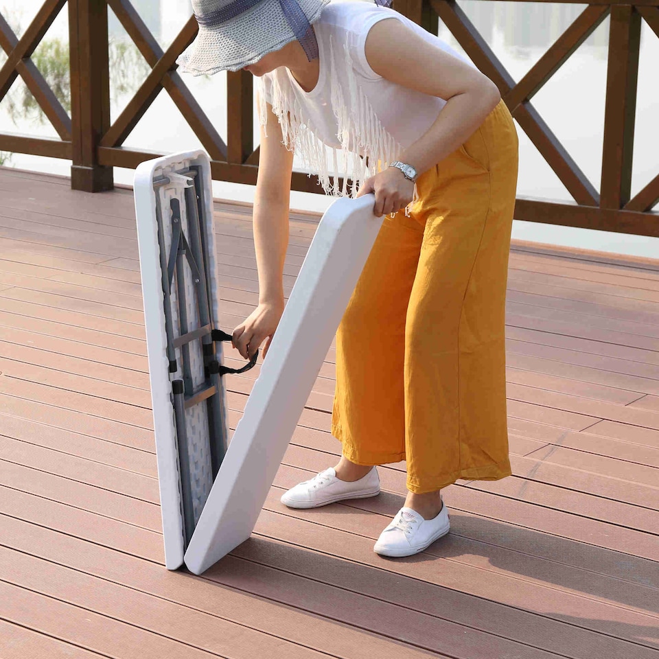 image 1 of 6ft 1.8m Folding Heavy Duty Outdoor 4 Person Trestle Bench Chair | White