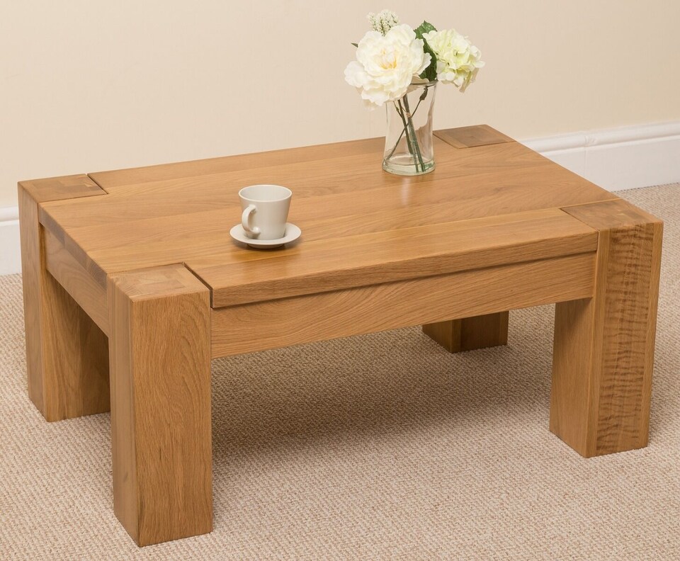 image 1 of Kuba Chunky Small Oak Coffee Table for Living Room | Brown | Light Oak