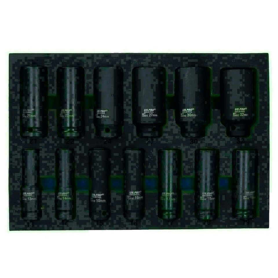 image 1 of 1/2in Drive Metric Deep Impact Impacted Sockets 6 Sided 13mm - 32mm 13pc