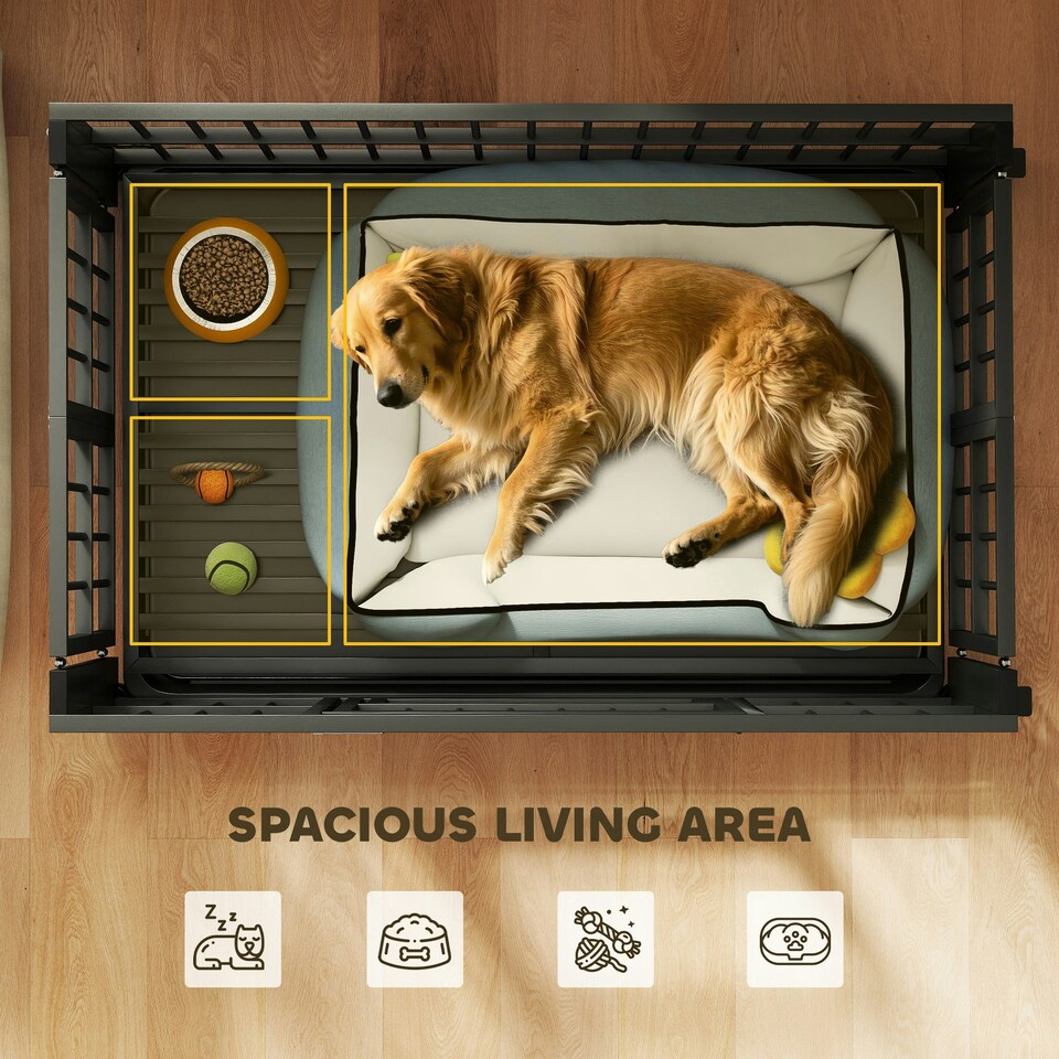 image 1 of PawHut 43" Foldable Heavy Duty Dog Crate w/ Locks, Removable Tray, Wheels