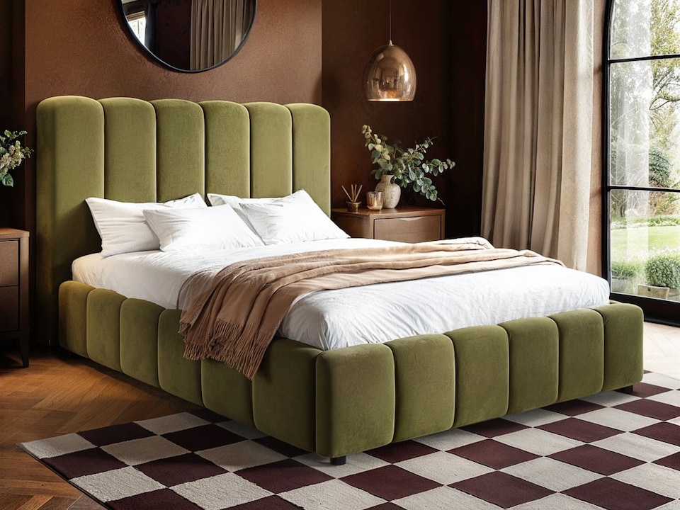 image 1 of SOLACE+CO Emilie Ribbed Ottoman Kingsize Bed Green Velvet