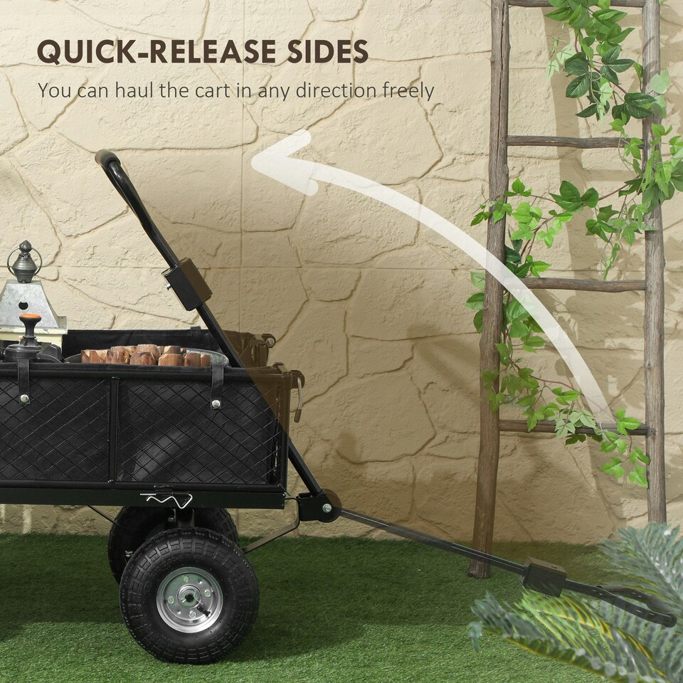 image 1 of Outsunny Garden Cart with Removable Liner, Quick-Release Sides, Black