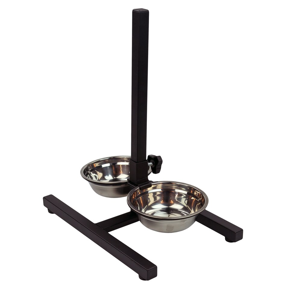 image 1 of KCT Adjustable Medium Pet Stand with 2 Bowls | Black | Silver | Medium | 1