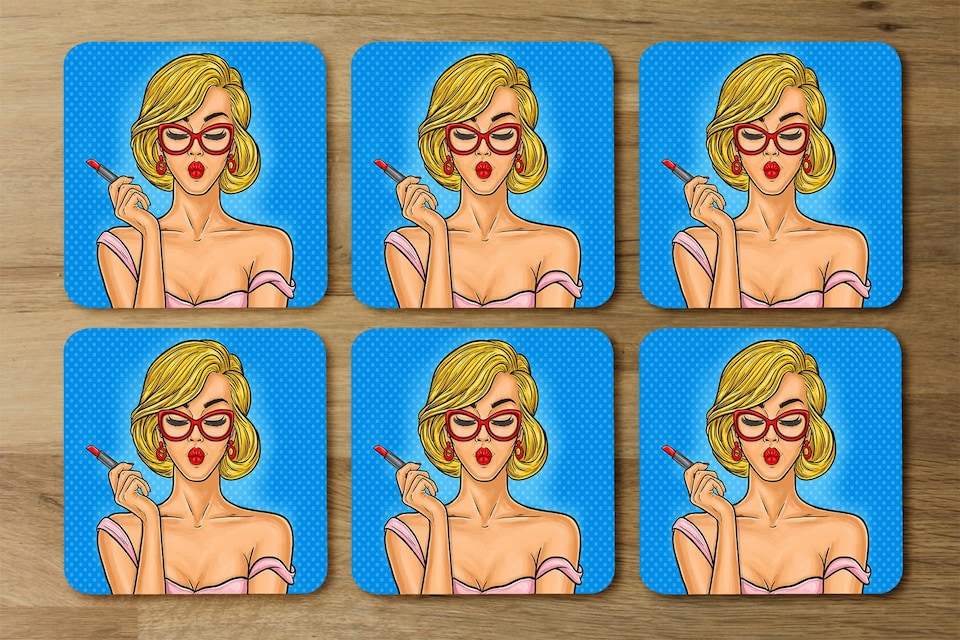 image 1 of Pop art illustration woman paints her lips (Coaster)