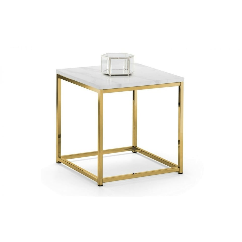 image 1 of White Marble Top Lamp Table with Gold Framing White
