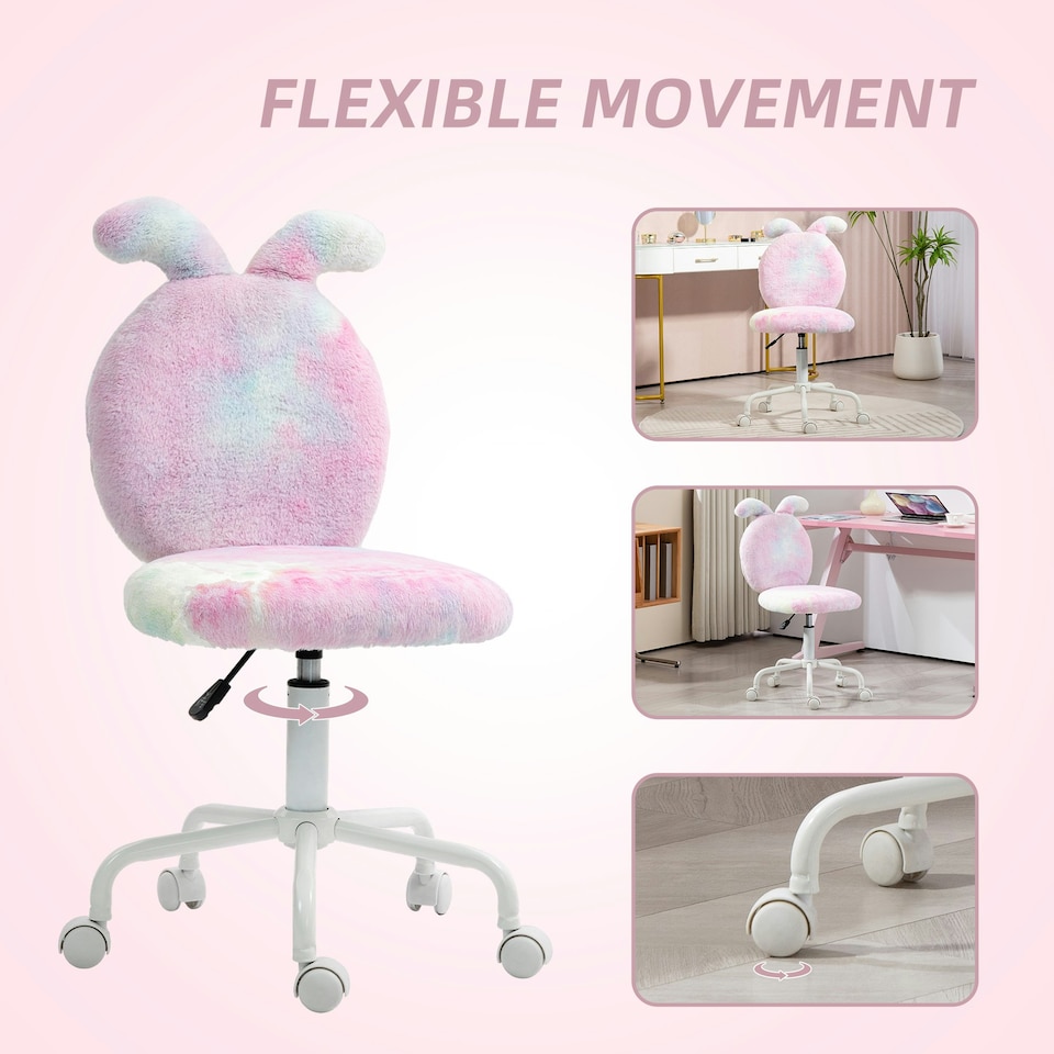image 1 of HOMCOM Armless Desk Chair Bunny Vanity Chair with Swivel Wheels Colourful Multi