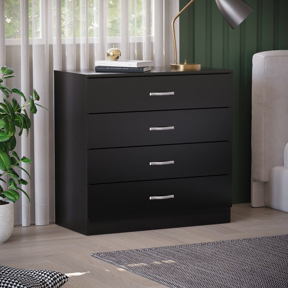 image 1 of Vida Designs Riano 4 Drawer Chest of Drawers Bedroom Storage, Black