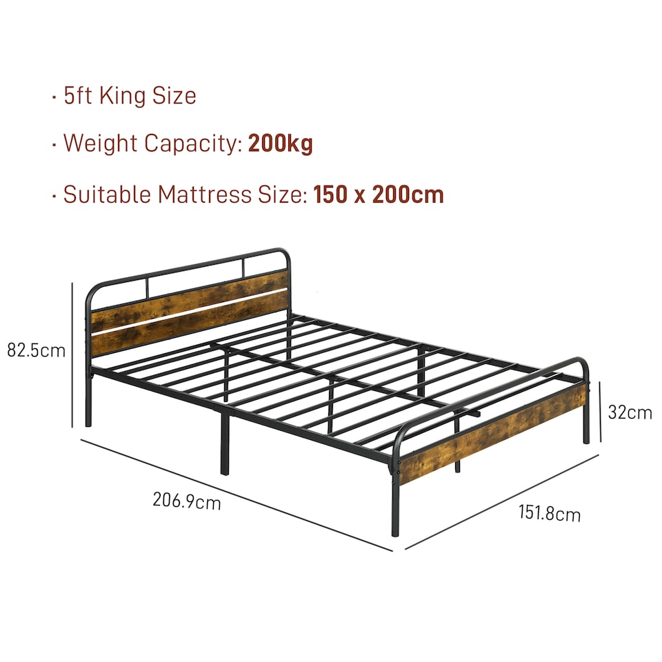 image 1 of HOMCOM 5ft King Size Bed Frame with Headboard, Platform Bed Frame with Underbed Storage, Slat Support, No Box Spring Needed, Easy Assembly, Rustic Brown