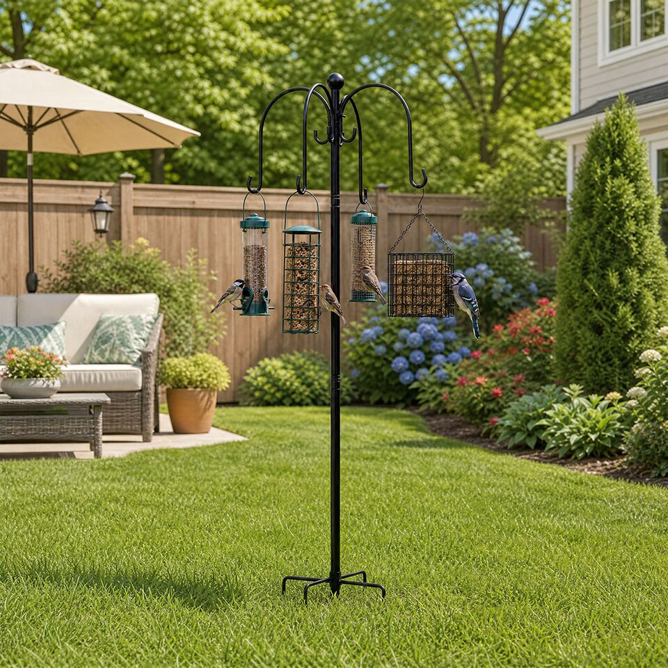 image 1 of TOQUE Complete Bird Feeding Station 4 Feeders Outdoor Garden Wild Birds Feeder