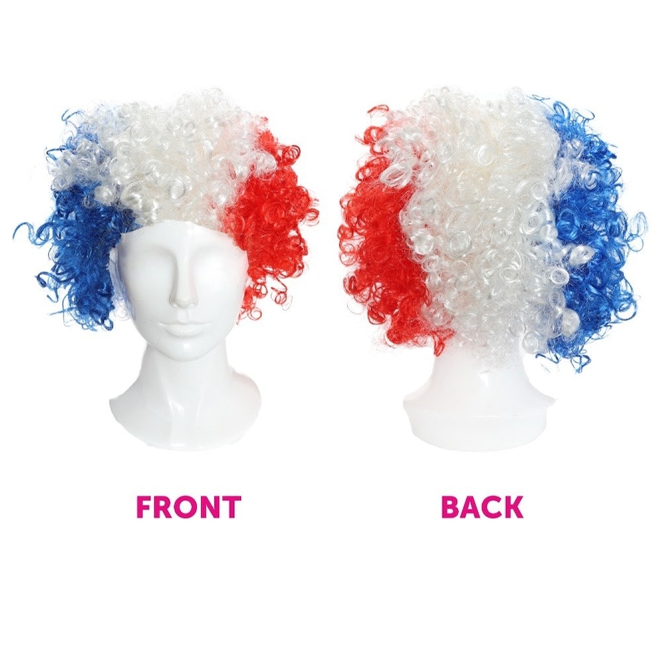 image 1 of Pack of 6 Welsh Supporters Curly Wig | Multi | One Size