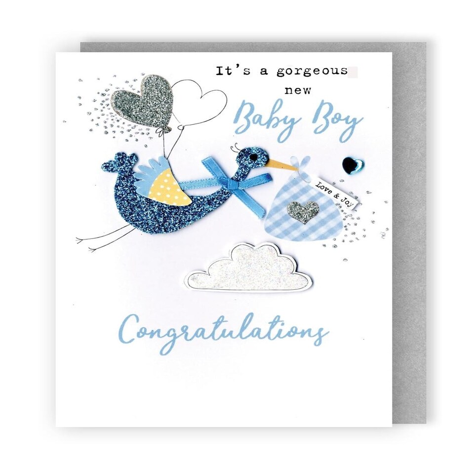 image 1 of Blue Stork New Baby Boy Congratulations Card