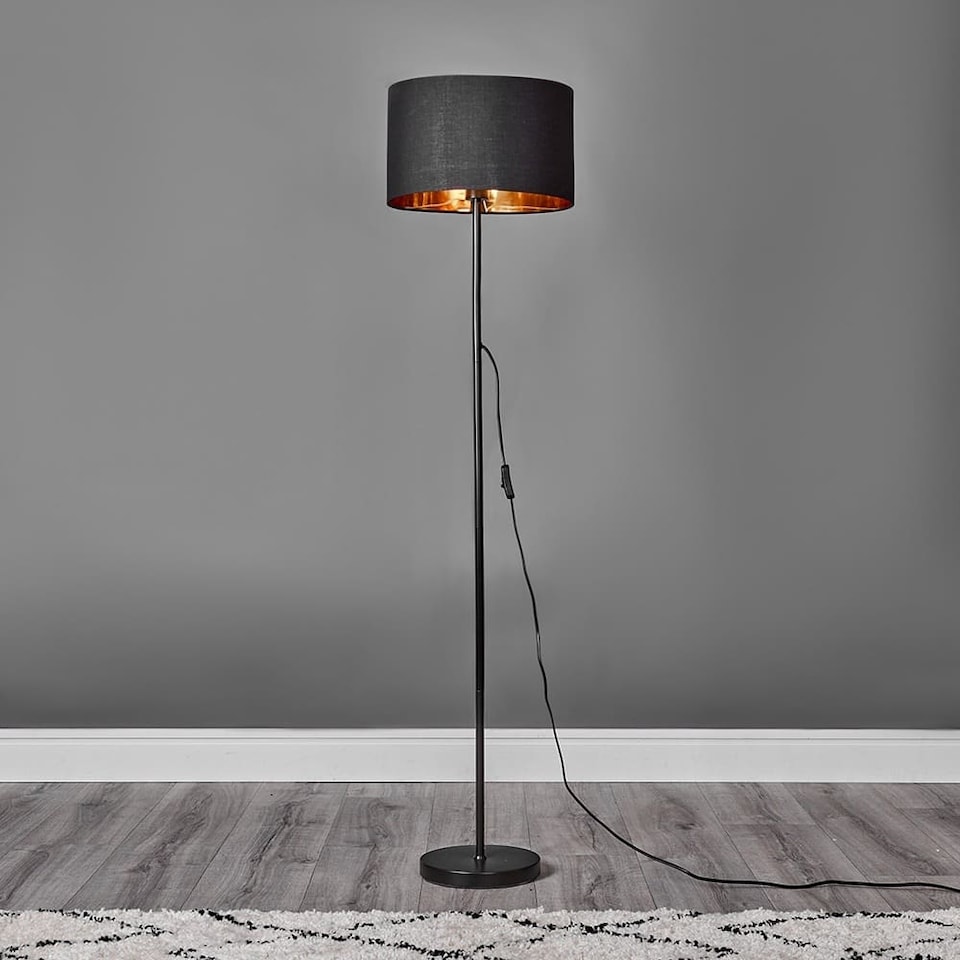 image 1 of ValueLights Charlie Black Stem Floor Lamp Black Shade & Bulb | Black