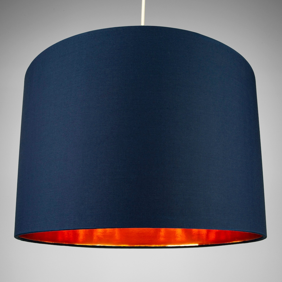 image 1 of Modern Midnight Blue Cotton 16 Inch Floor-Pendant Lamp Shade with Shiny Copper Inner | Blue