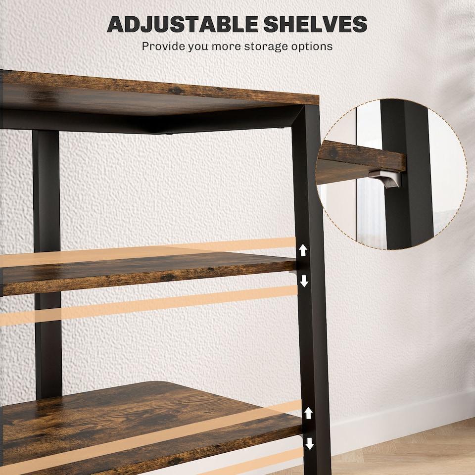 image 1 of HOMCOM HiFi Stand, 4-Tier Media Storage Shelf with Adjustable Shelves, Power Strip Rack for Router, Record Player, Printer, Industrial TV Stand for up to 28 Inch TVs, Rustic Brown | Brown | 1