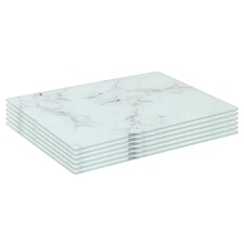 Harbour Housewares Glass Placemats - 30x20cm - Marble - Set of 6 Rectangular Heatproof Mats White