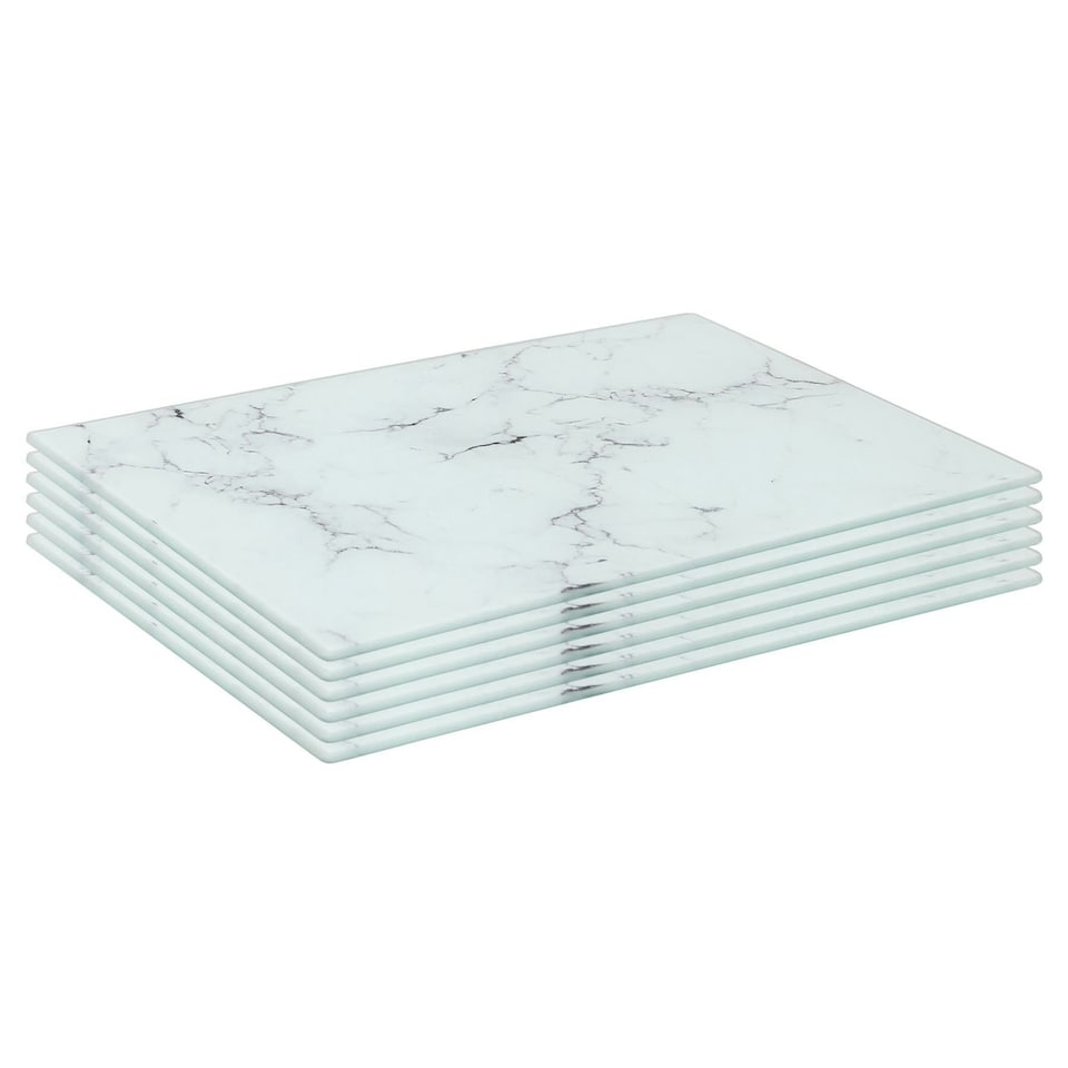 image 1 of Harbour Housewares Glass Placemats - 30x20cm - Marble - Set of 6 Rectangular Heatproof Mats White