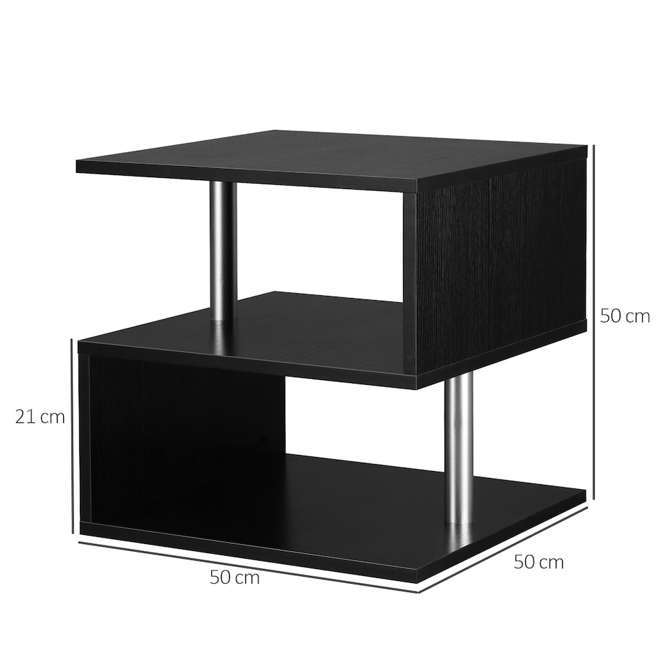 image 1 of HOMCOM Wooden S Shape Cube Coffee Table 2 Tier Storage Shelves Organizer Office Bookcase Living Room End Desk Stand Display Black | Black