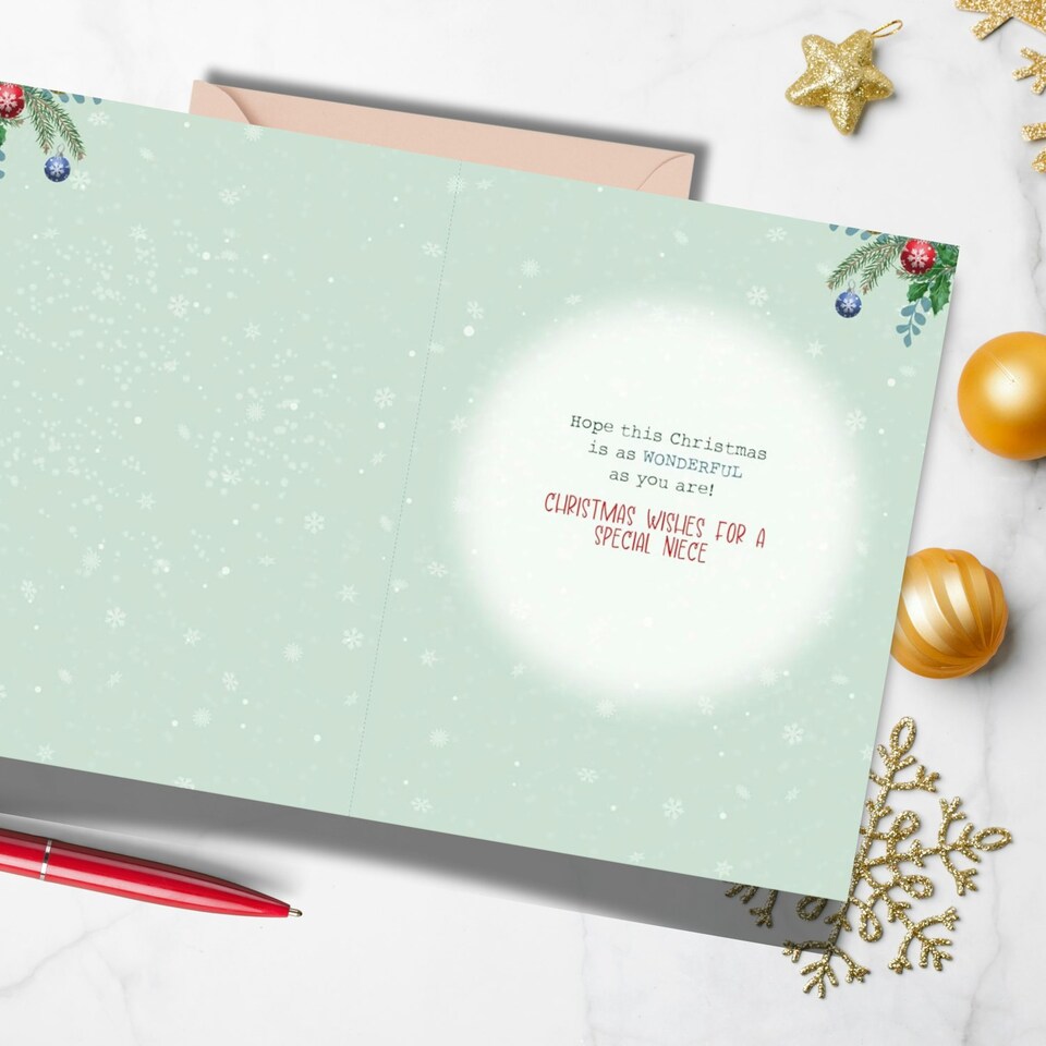 image 1 of Words 'n' Wishes Christmas Card Niece Cute Hedgehog Character Holding Cupcake