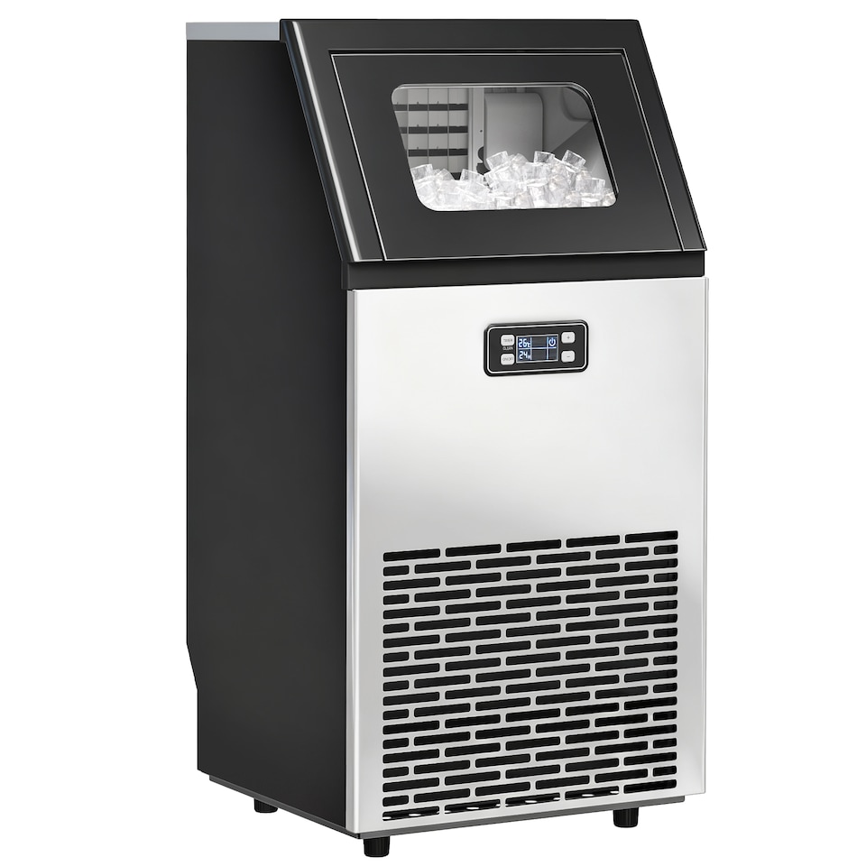 image 1 of HOMCOM Commercial Ice Maker Machine, Freestanding Stainless Steel Ice Machine with Self-Cleaning, LCD Display, 45kg 24 Hours and 11kg Storage for Home, Office, Bar, Restaurant