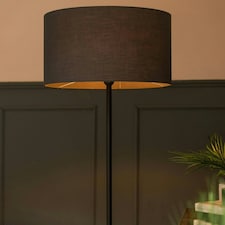 ValueLights Tavel Matte Black Floor Lamp with Table and Grey Shade
