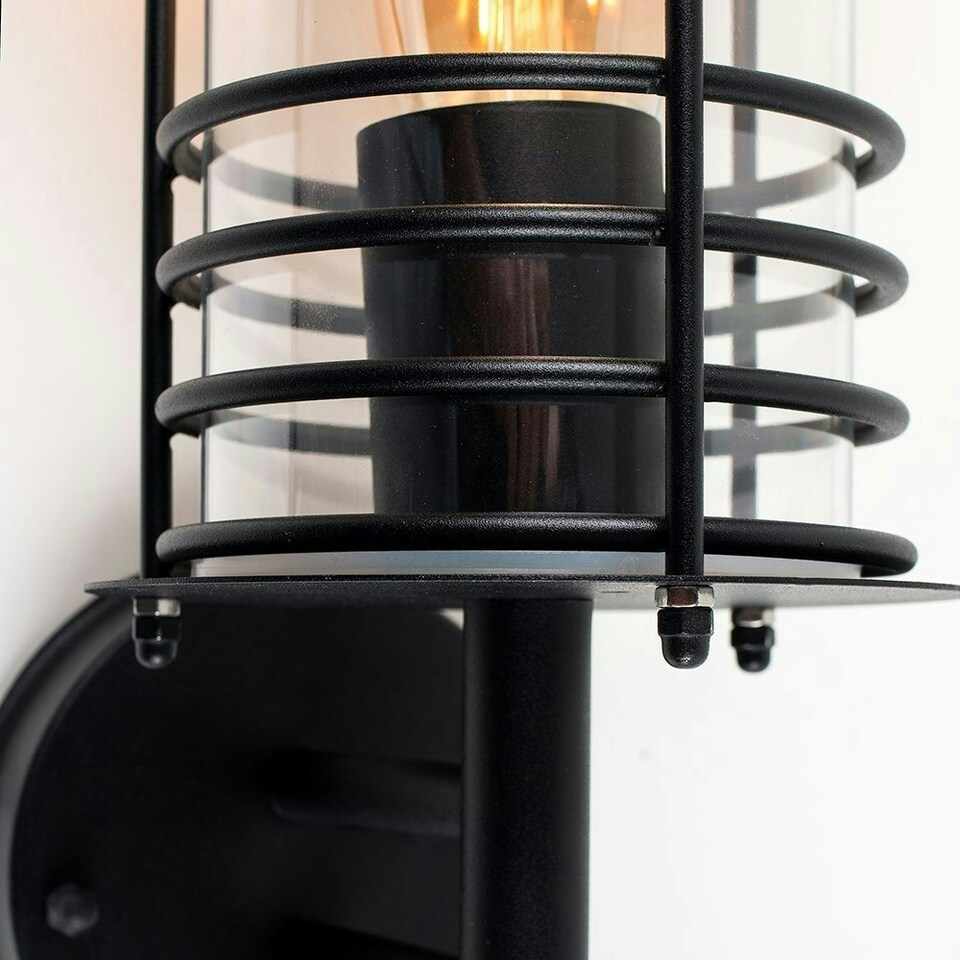 image 1 of ValueLights IP44 Rated Black Fisherman's Lantern Cage Outdoor Garden Wired Wall Light