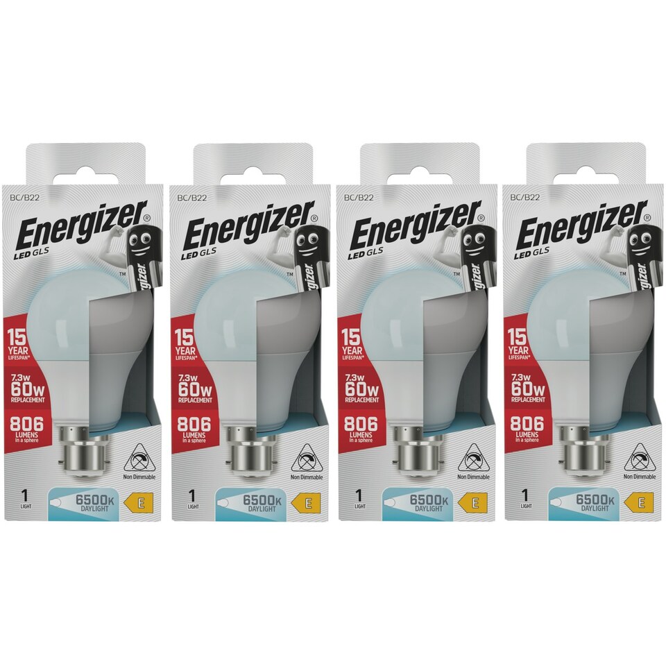 image 1 of Energizer LED GLS B22 806lm 7.3W 6500K (Daylight) Light Bulb - Pack of 4