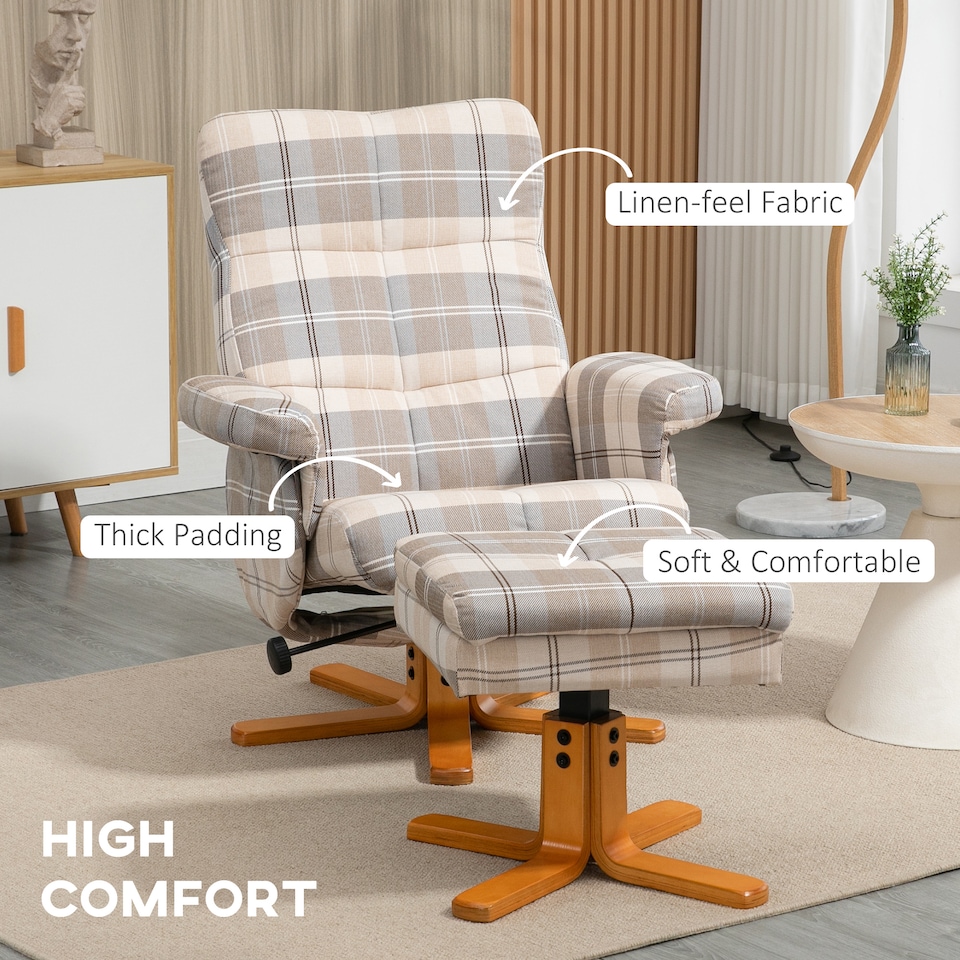image 1 of HOMCOM Recliner Chair and Footstool Linen-touch Fabric Wooden Base Multicolour