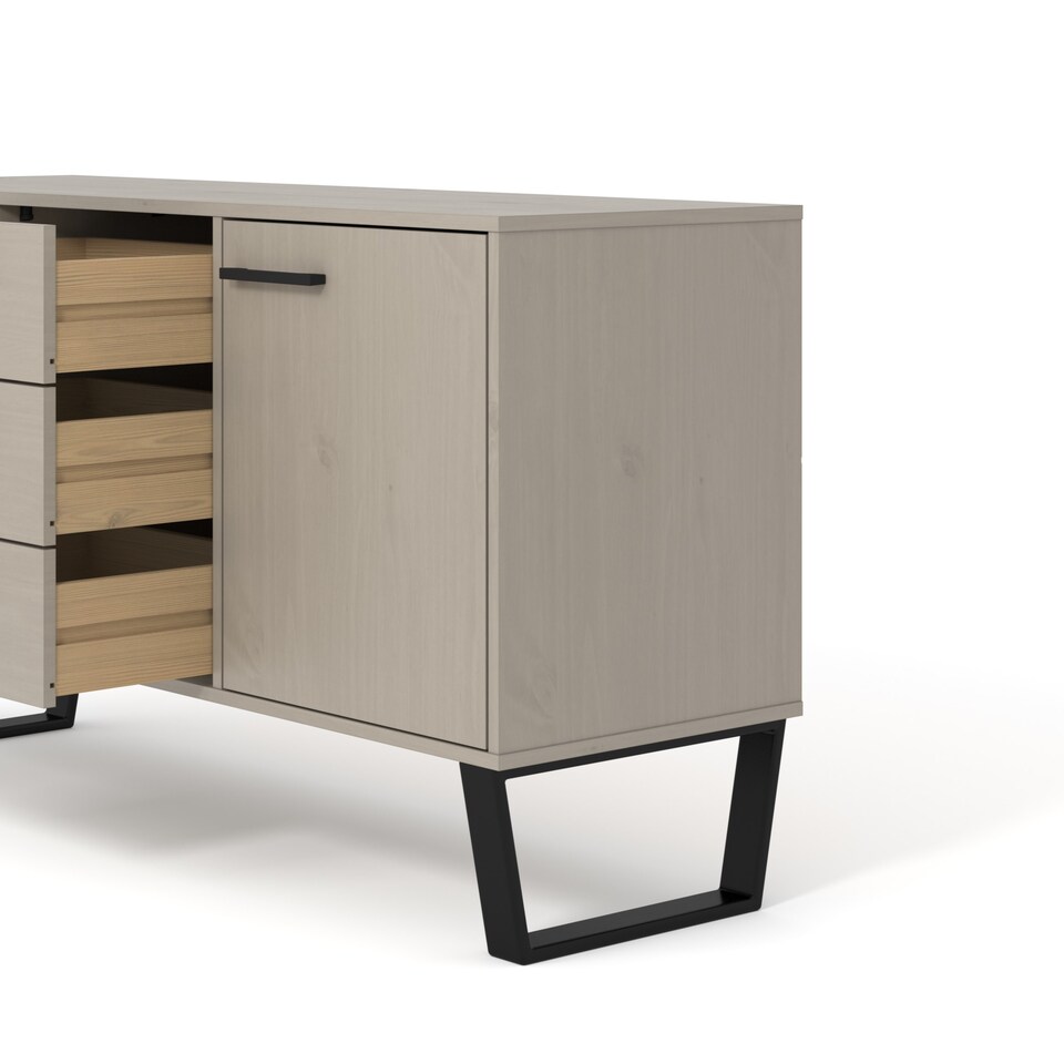 image 1 of Texas 1 Door 3 Drawer Sideboard in Antique Waxed Pine - Industrial Style with Metal Legs | Grey | Grey | One Size | 1