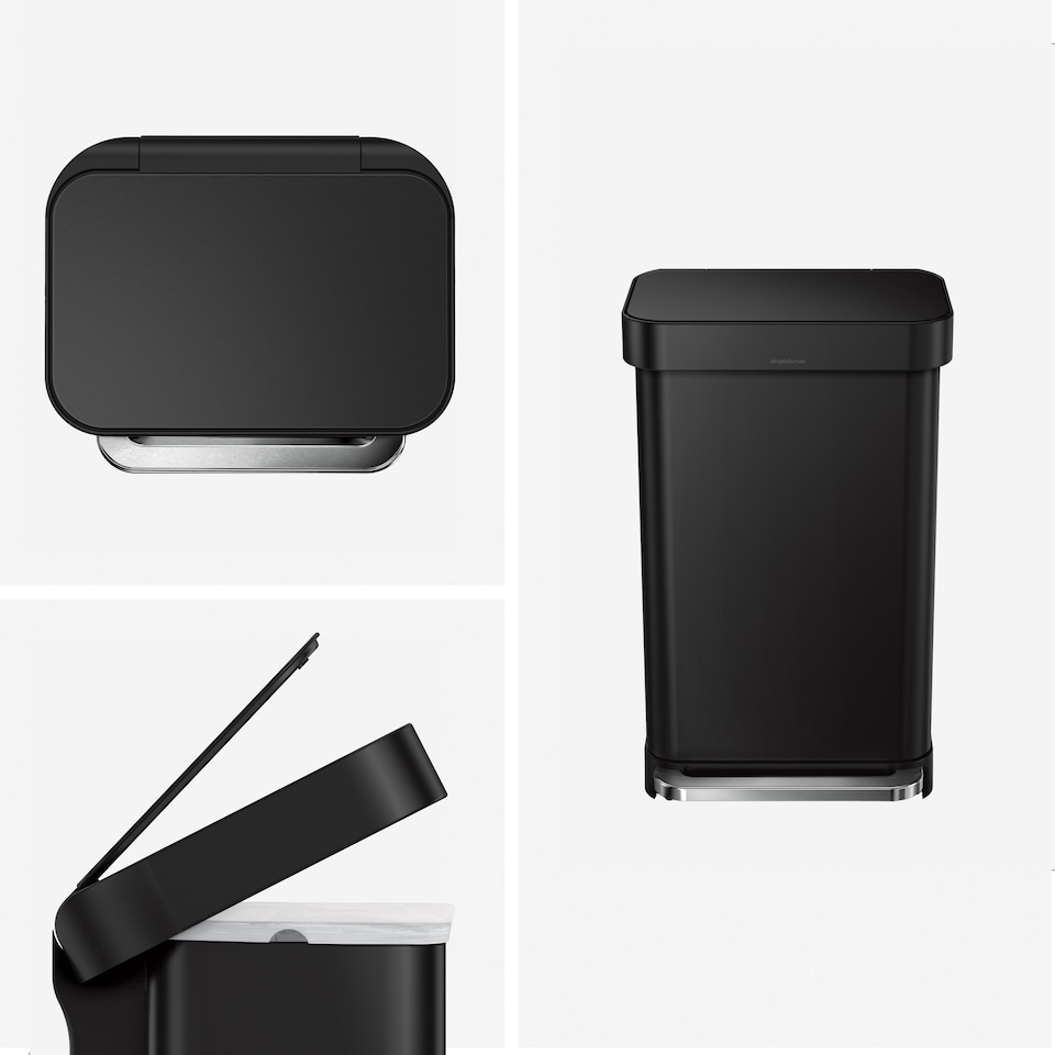 image 1 of Simplehuman 45L Rectangular Kitchen Pedal Bin with Liner Pocket, Matte Black Steel