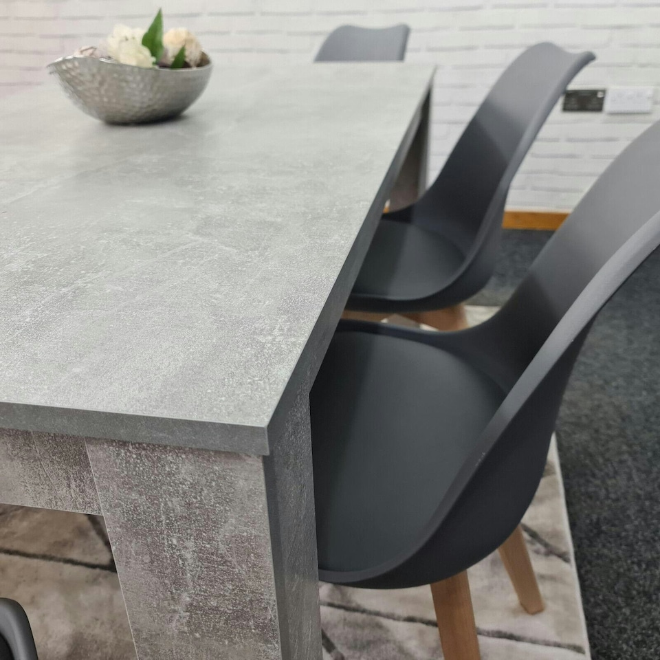 image 1 of Modern Grey Dining Table Set with 4 Black Chairs And Bench Dining Room Furniture Set | Black | One Size | 6
