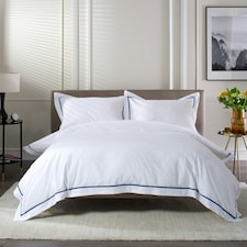 Hampstead 100% Cotton Duvet Cover Set – 200 Thread Count with Inserted Ribbon & Oxford Pillowcases Blue | White | Super King