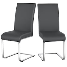 Yaheetech  Set of 2 Dining Chairs Faux Leather Chairs with Metal Legs Grey | Dark Grey