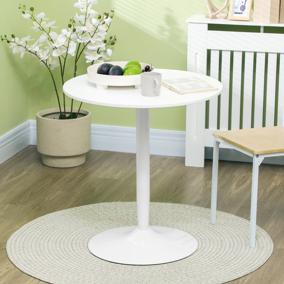 image 1 of HOMCOM Round Dining Table, Modern Kitchen Table with Steel Base, Non-slip Foot Pad for Living Room, Dining Room, White