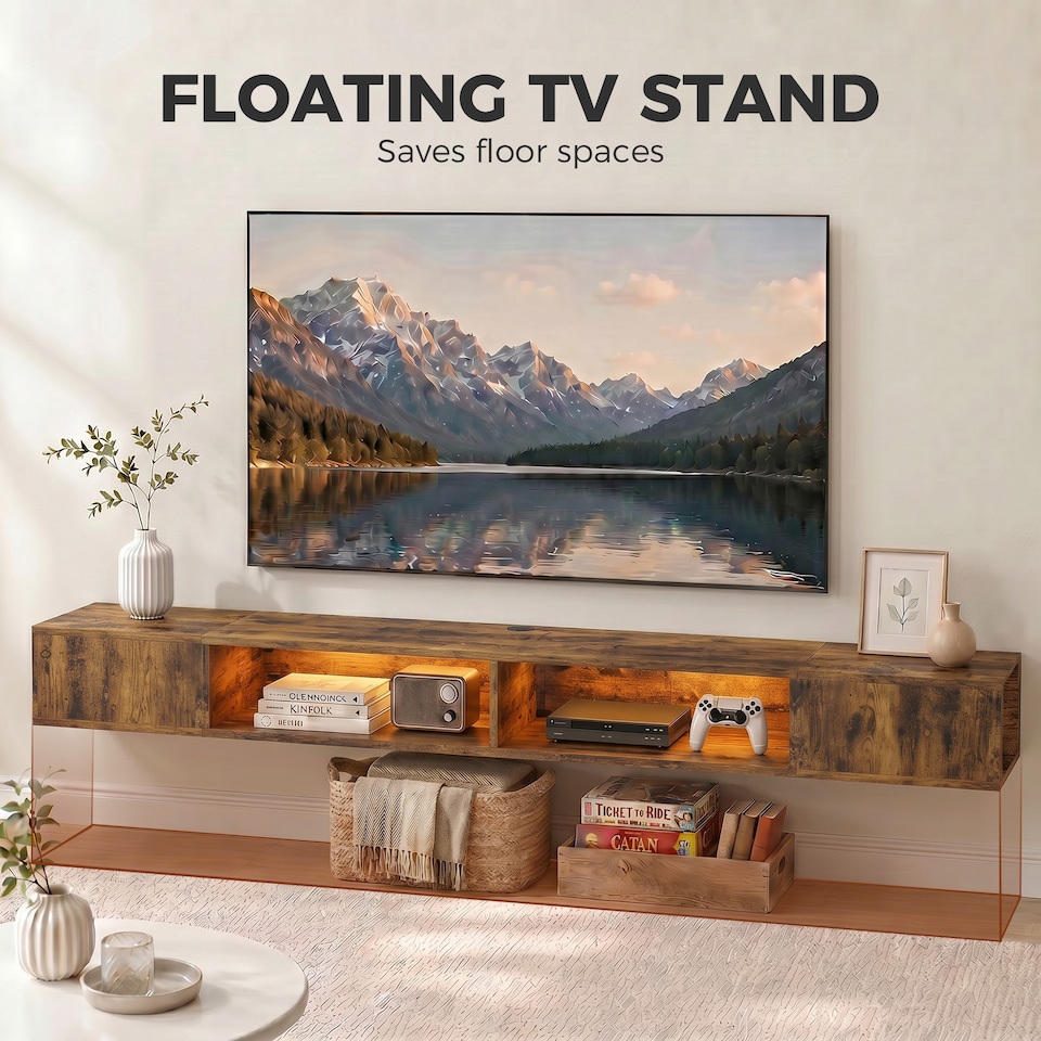 image 1 of HOMCOM TV Stand with RGB LED Lights for 75-Inch TV