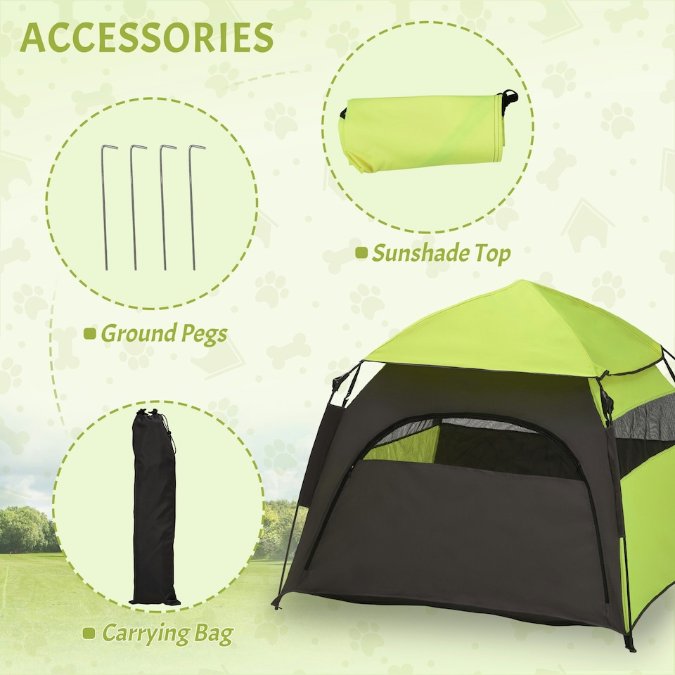 image 1 of PawHut Foldable Dog Cat Tent with Water-Resistant Oxford Cloth, Carry Bag Green