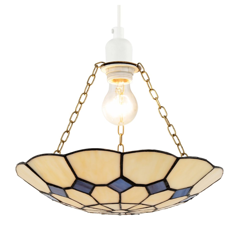 image 1 of Classic Amber Stained Glass Tiffany Pendant Shade with Purple Diamonds