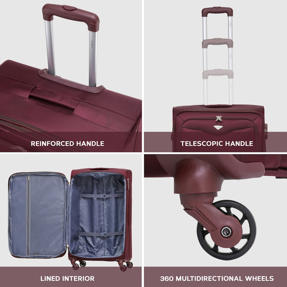 image 1 of Flight Knight Lightweight 4 Wheel 800D Soft Case Suitcases Anti Crack Cabin & Hold Luggage Options 100 Airlines Approved - Including easyJet, BA & Many More! Red | Burgundy | Large