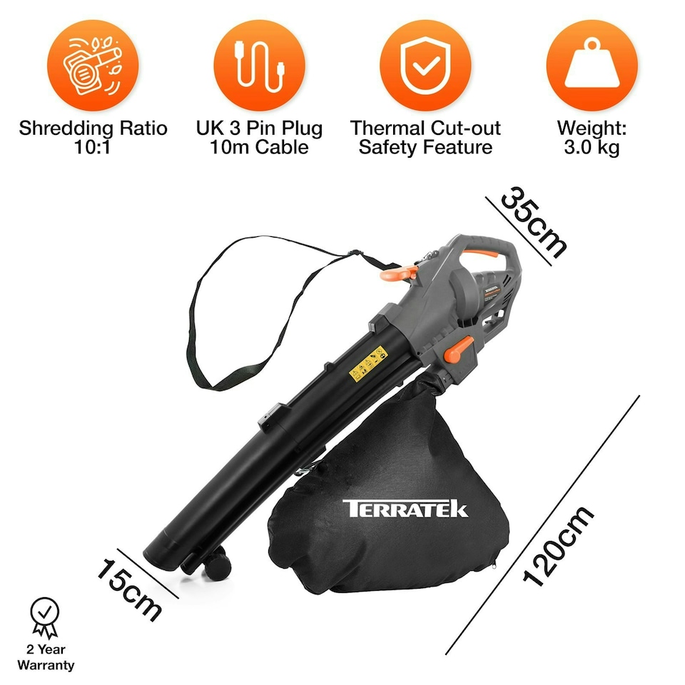 image 1 of Terratek 3000W Corded Leaf Blower & Vacuum | Grey | Grey | 1
