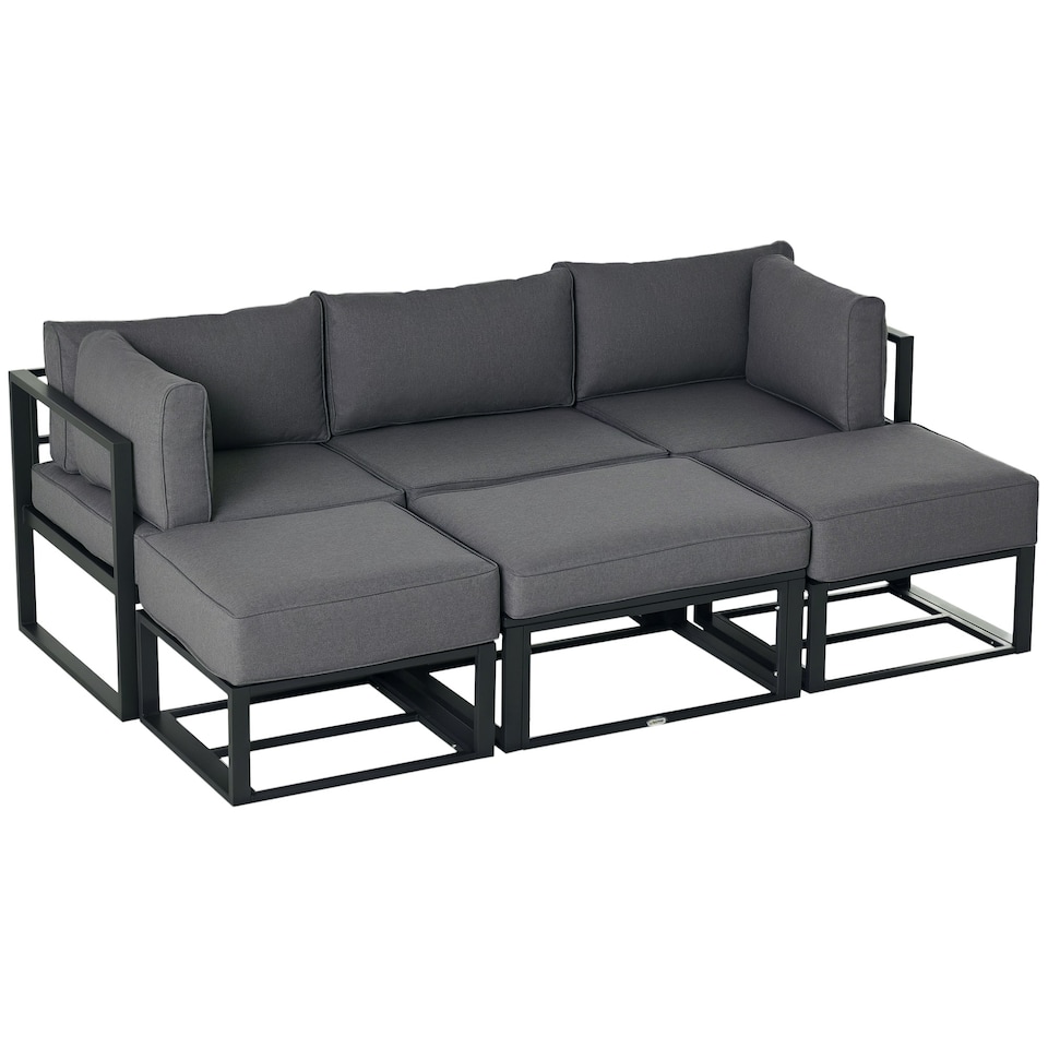 image 1 of Outsunny 6 PC Garden Daybed Aluminum Sectional Sofa Set Coffee Table Footstool